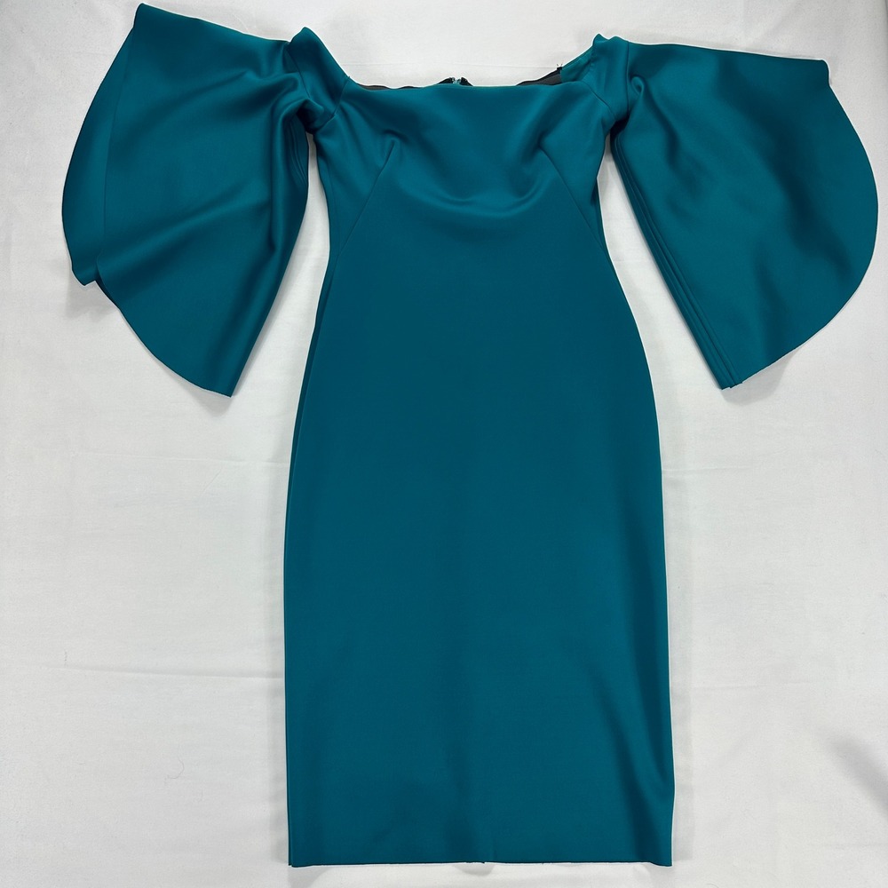 Black Halo Eve Women's Teal Off Shoulder Bell Sleeve Sheath Dress‎ Size 4